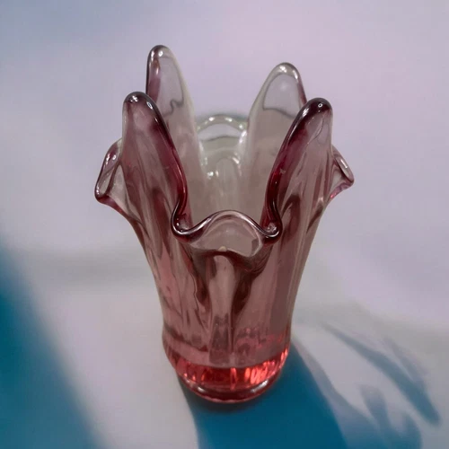 Fenton Rose Pink Glass Votive Candle Holder Vase 4.75" Tall Spiked Pulled Art