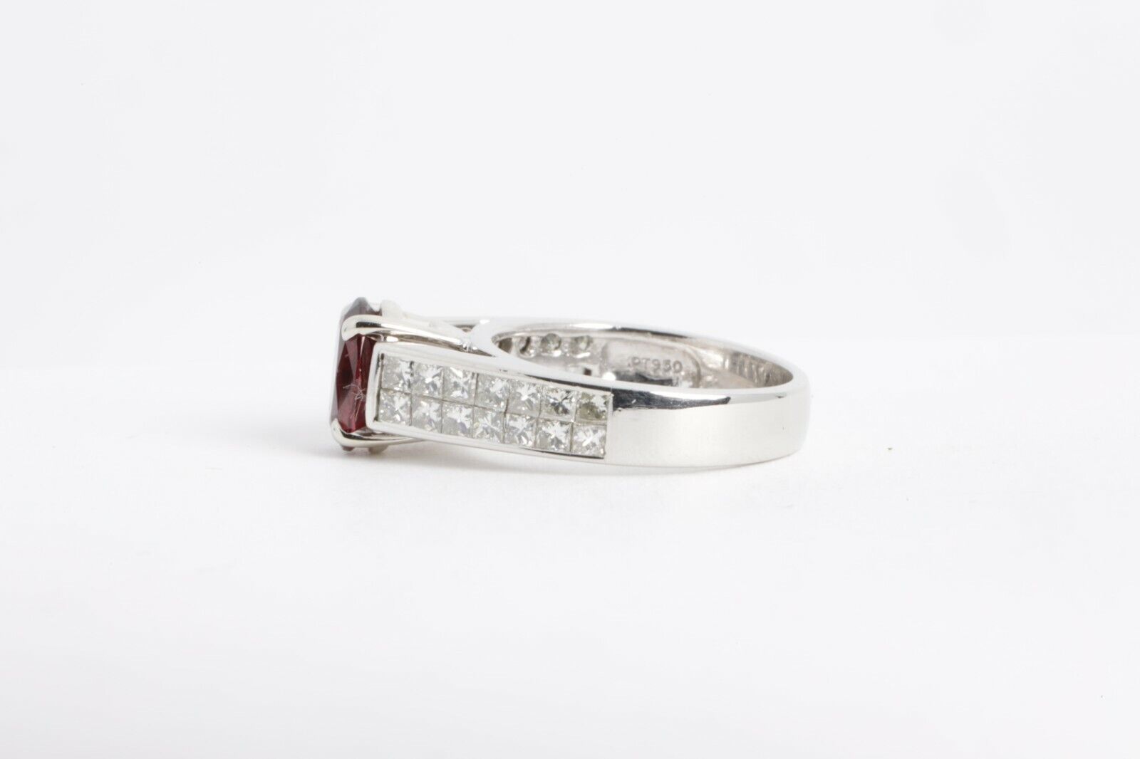 950 Platinum Diamond & Rhodilite Garnet Ring 0.56… - image 9