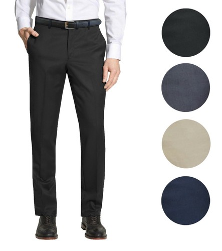 Mens Belted Slim Fit Dress Pants Flat 