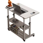 Height Adjustable Bedside Table with Rolling Wheels Mobile Laptop Standing Desk