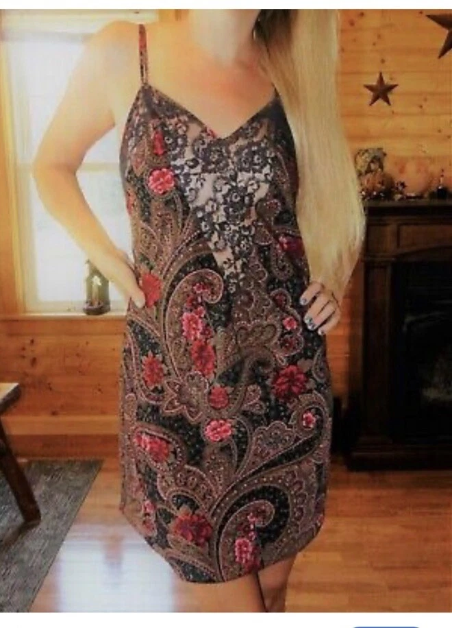 UNDERCOVER VICTORIAS SECRET Mini Abito Donna Slip On Pizzo Paisley Tg S Sexy Lounge Y2K