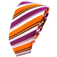 Schmale Tigertie Krawatte Orange Lila Weiß Schwarz Gestreift - Schlips Binder
