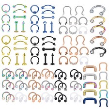 5-12Pcs 316L Steel Septum Nose Ring Eyebrow Lip Ear Stud Earring Piercing 14/16G