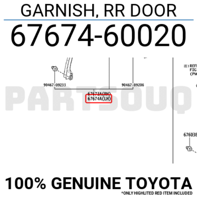 6767460020 Genuine Toyota GARNISH, RR DOOR 67674-60020 | eBay