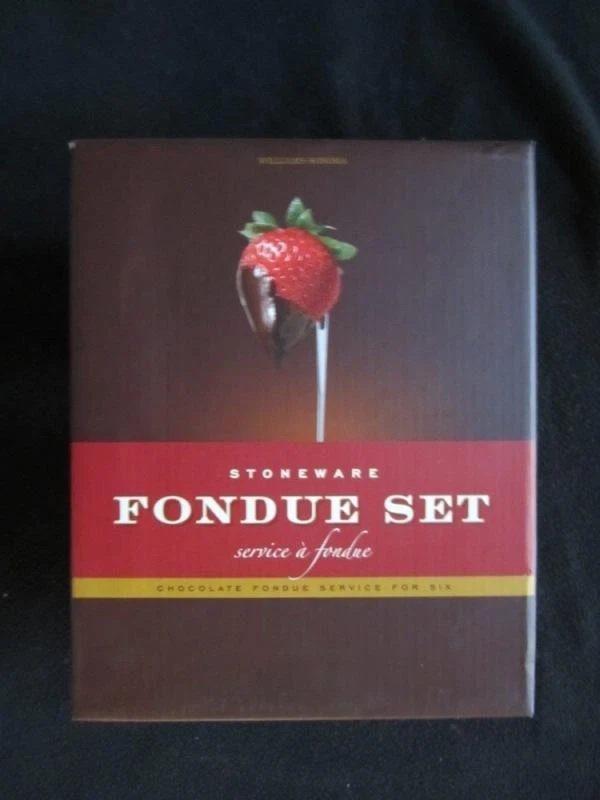 Williams Sonoma Red Stoneware Fondue Set with Six Forks