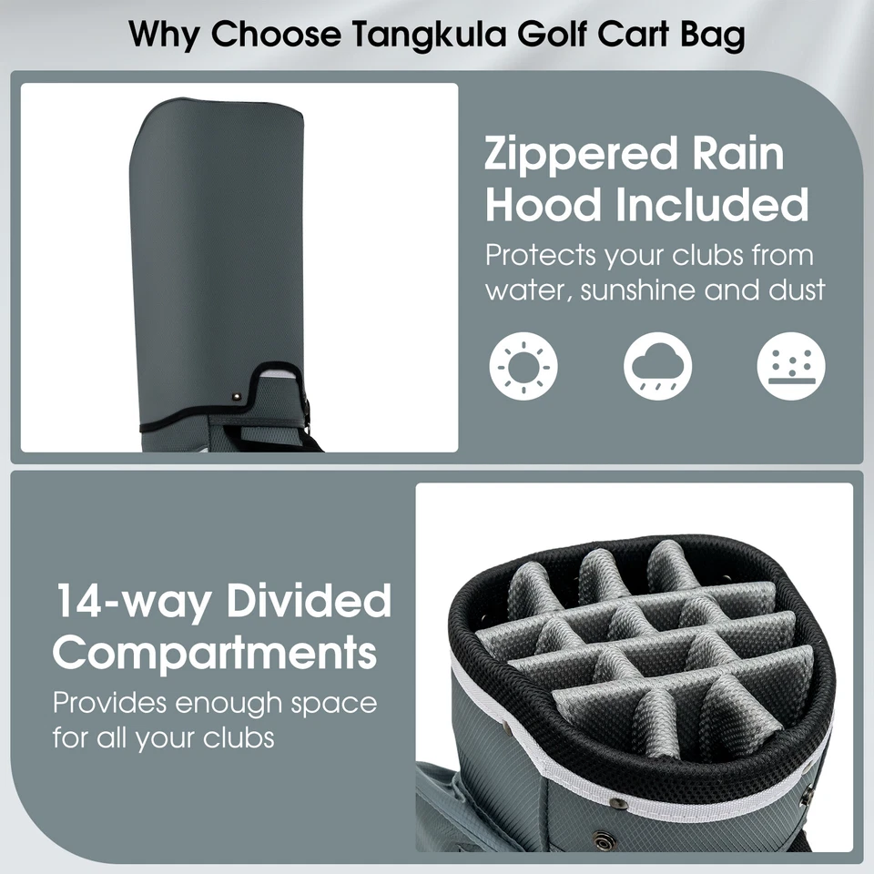 14 Dividers Golf Cart Bag 7 Zippered Pocket Cooler Bag Rain Hood Valuable Bag - image 4 of 4