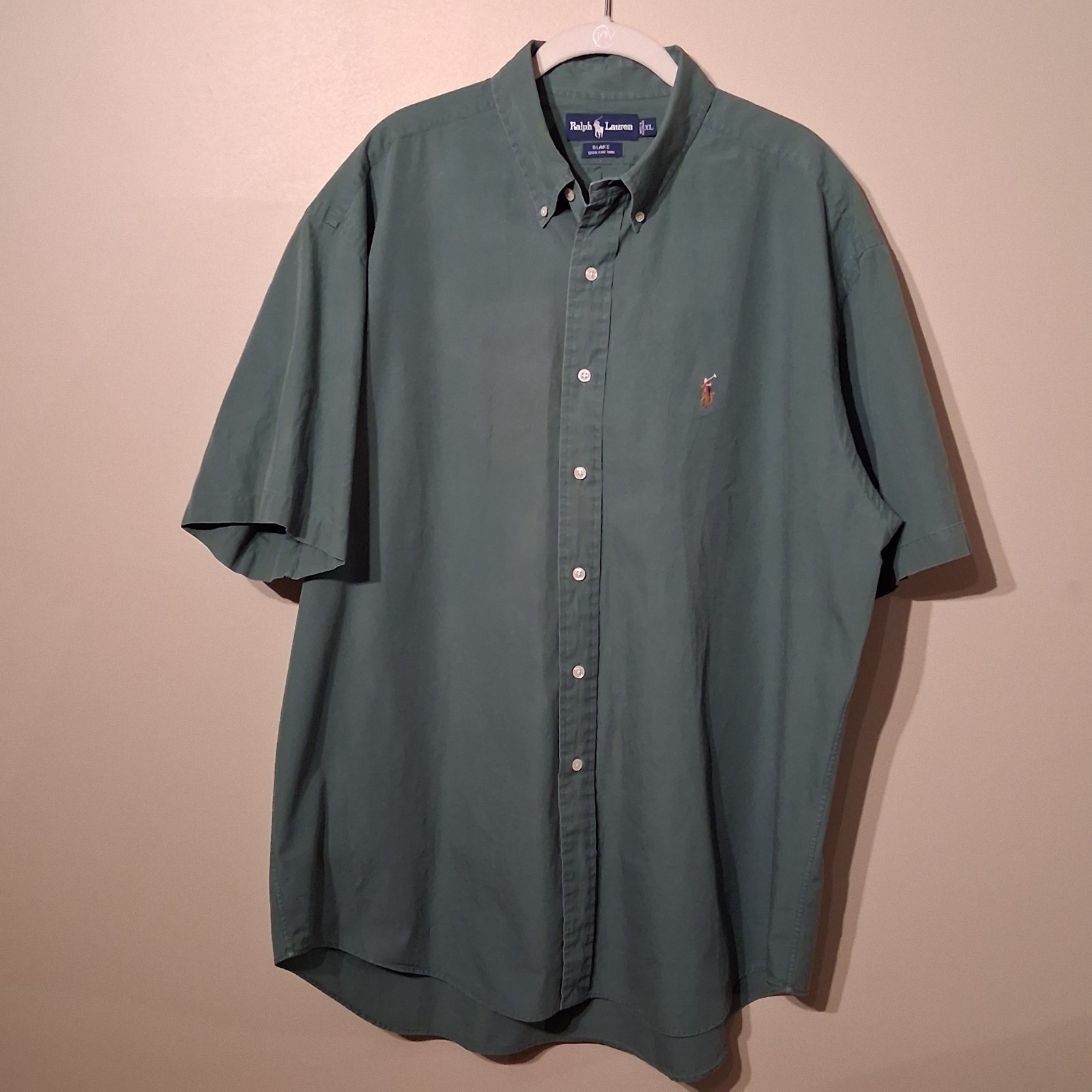 Ralph Lauren Blake Men's Green Short Sleeve Logo Button Down Shirt Size XL