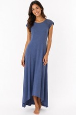 Chico’s 1 M Blue Maxi Dress Lattice Cap Sleeve Stretch Knit Long Dress