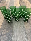 Vintage Anchor Hocking Forest Green Polka Dot Glasses Set Of 6