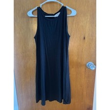 Loft Womens Black Sleeveless Swing Dress Button Back Jersey Knit Small (C)