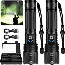 Rechargeable LED 90,000 Flashlights High Lumens, 2 Pack Super Bright Flash Light