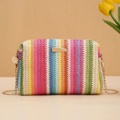 Women’s Rattan Straw Crossbody Bag Summer Beach Chain Purse Travel Flap Bag - Image 1 of 3