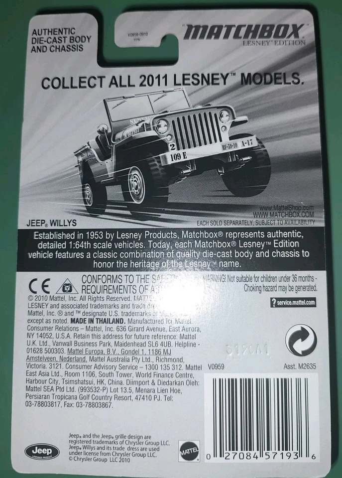 RARE MATCHBOX LESNEY LIMITED EDITION JEEP WILLYS D44 FACTORY SEALED 1/64 VEHICLE - Image 3 of 3