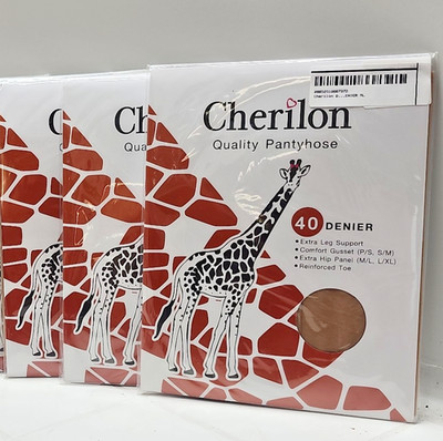 LOT of 3 -quality PANTYHOSE CHERILON tights   comfortable, Melon, M/L, 40 DEN