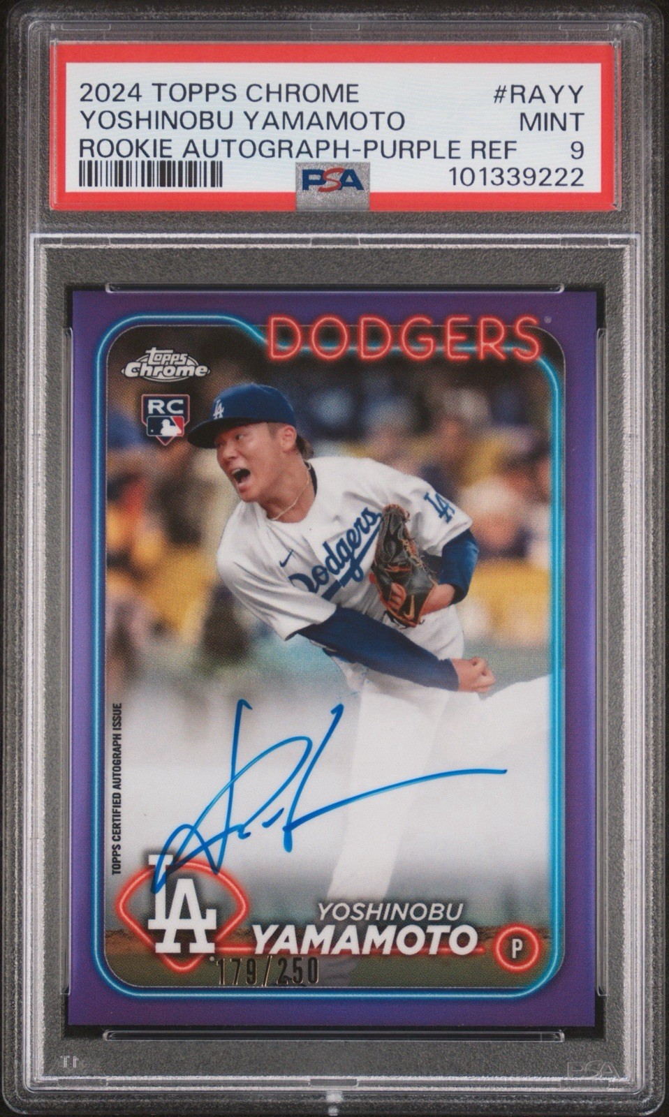 2024 Topps Chrome YOSHINOBU YAMAMOTO AUTO Purple Refractor /250 Rookie RA-YY MVP