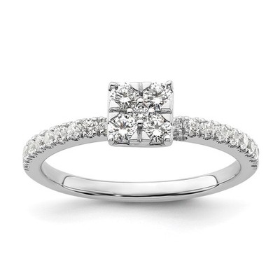 14k White Gold 1/2 Ct Lab Grown Diamond Complete Cluster Engagement Ring Size 7