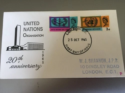GB STAMPS RARE FIRST DAY COVER 1965 UNITED NATIONS LONDON PHOSPHOR