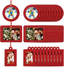 Jetec 30 Pcs Christmas Photo Ornament Frame Xmas Picture Multiple sizes, Red 