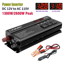 1000W 2000W Power Inverter 12V to 110V for Car RV Truck with 4 USB Ports Black