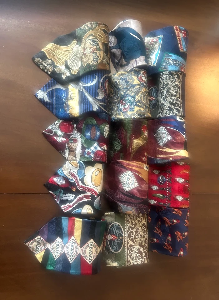 Lote de 15 Corbatas Hombre Tabasco Vintage 100% Seda Novedad Usadas Buen Estado Foto 2 de 4