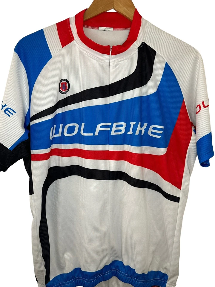 Wolfbike Cycling Jersey White Red And Blue Adults Jersey Men’s Size XL - Image 2 of 4