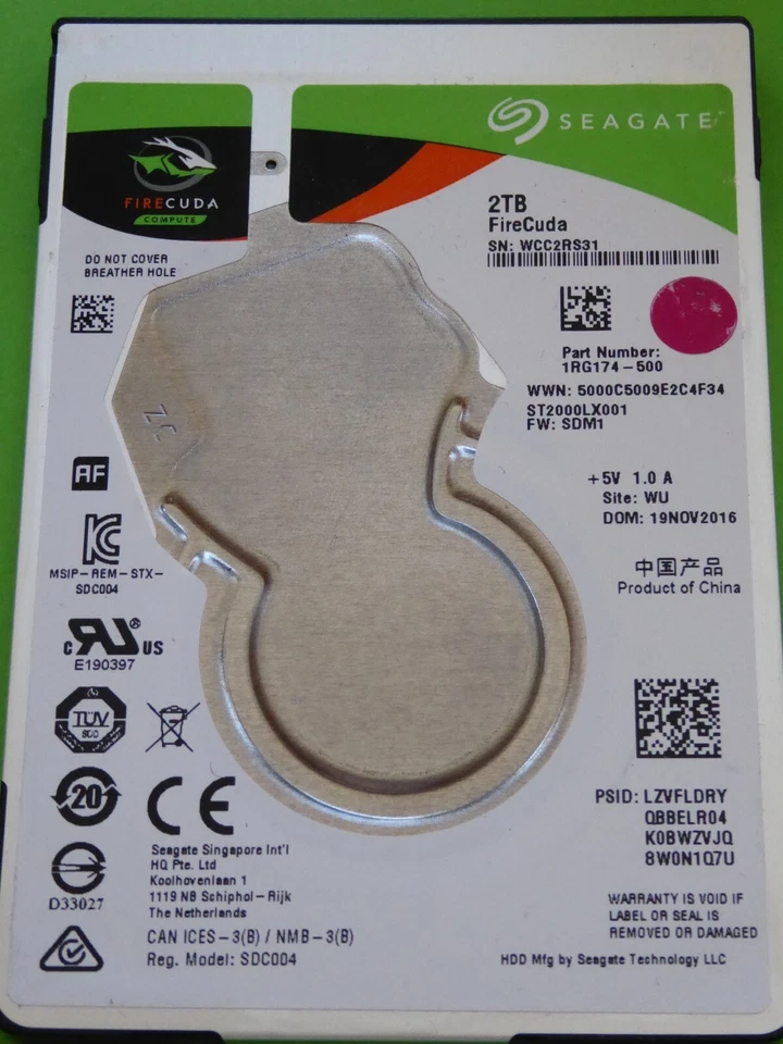 Seagate ST2000LX001 WCC 1RG174-500 SDM1 WU 19 NOV 2016 2TB - Bild 1 von 1