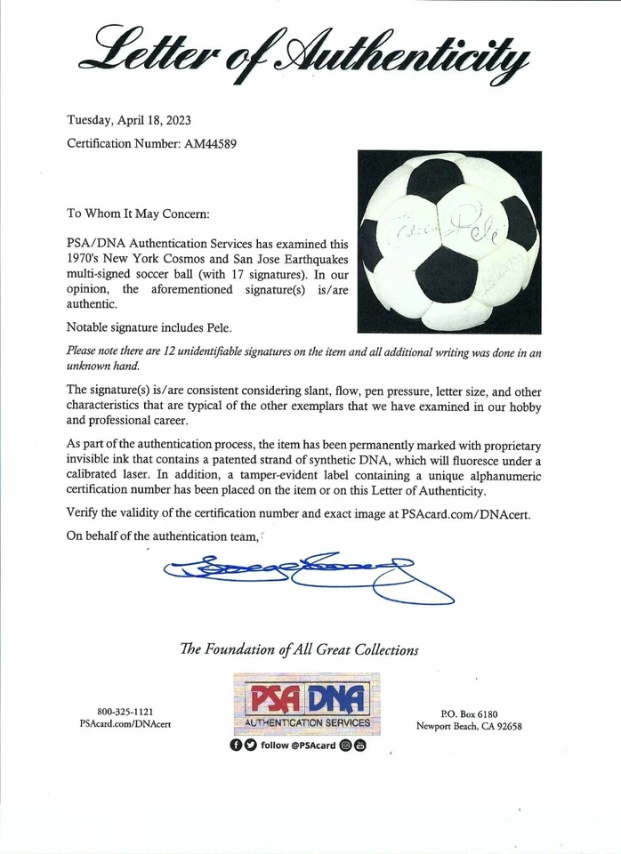 Pele 1970's New York Cosmos Team Signed Vintage Soccer Ball PSA DNA COA - Image 3 of 4