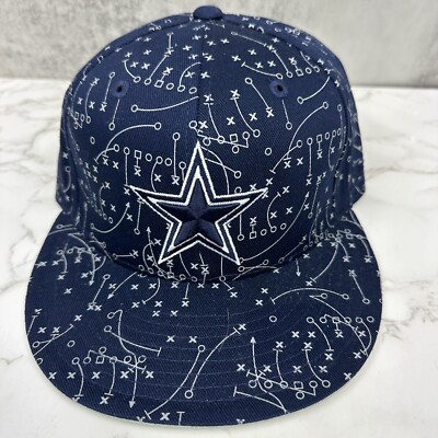 Deadstock Y2K Dallas Cowboys ''Play Book'' Design VTG Fitted Cap Hat NOS Blue RARE