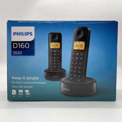 Philips D1602B/01   Schnurloses DECT-Telefon mit 2 Hörern, großem Bildschirm (4,