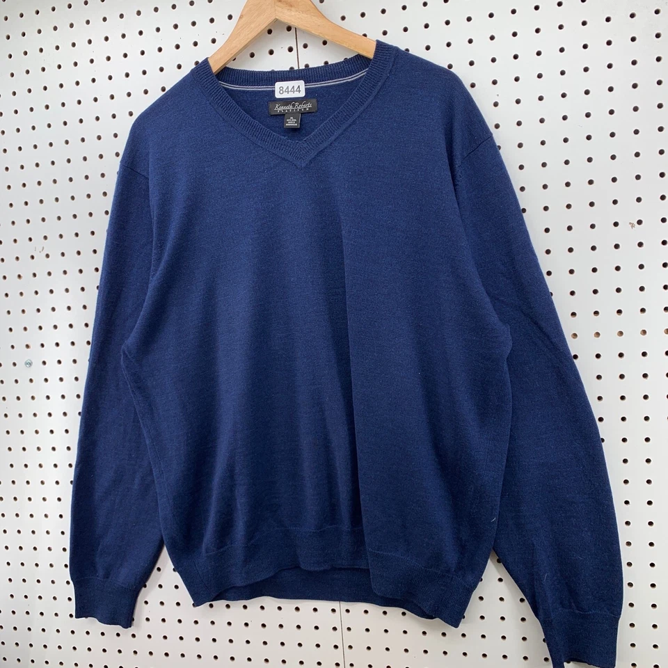 Suéter Kenneth Roberts Platino 100% Lana Hombres XL Azul Cuello en V Pullover 24.5x27.5 Foto 2 de 4