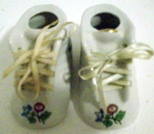 Vintage Baby Shoes Porcelain Figurines Mini Planter Candle Holder MCM Retro