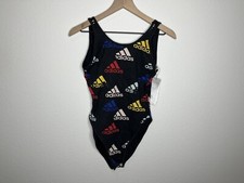Adidas Womens Black Essentials Multi-Colored Logo Bodysuit Size Small NWT