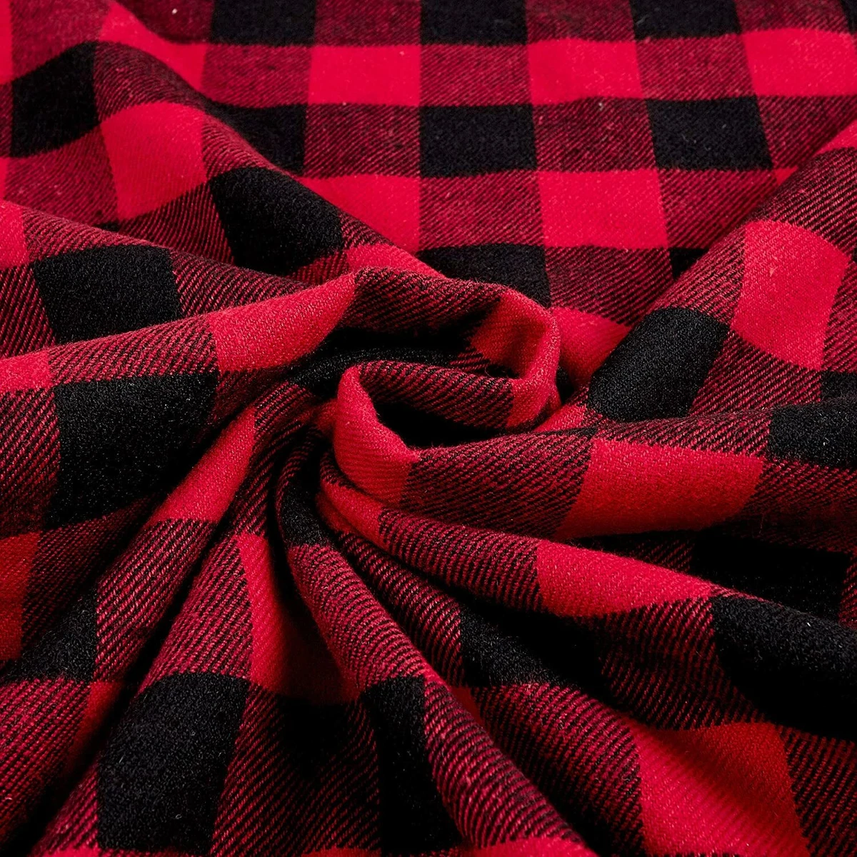 Black And Red Cotton Twill Flannel 1 Inch Buffalo Check Sewing