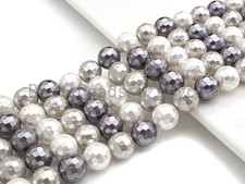 Natural Mother of Pearl White Black Gray Round Faceted beads, 8mm/10mm/12mm