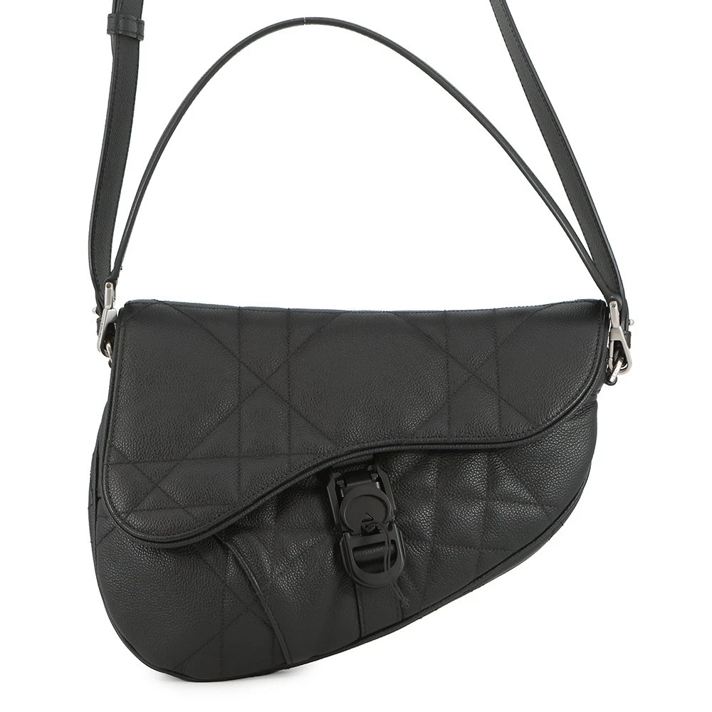 Dior — Dior Maxi Canage Saddle Twin Shoulder Bag Calf Leather Black 1ADPO306MNE_H00N