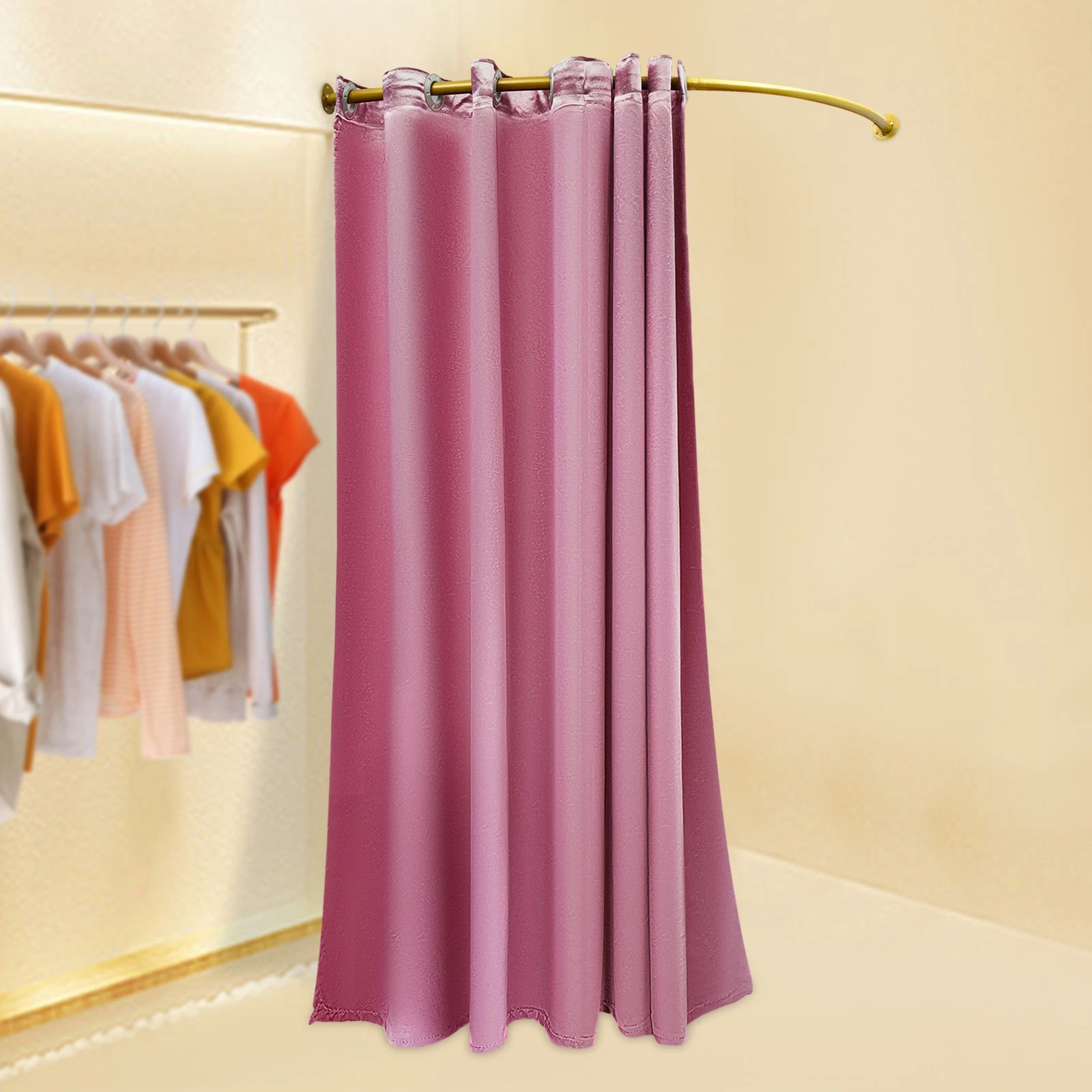 39*78.7 in Pink Shade Cloth& Iron Privacy Protection Changing Room Cloth W/ Rack