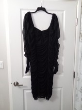 Black Long Sleeve Gothic Sweetheart Neck Midi Dress Size 3X