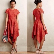 Anthropologie Maeve Prima Lace Handkerchief Hem Dress Burnt Orange Size 2