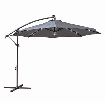 OUTSUNNY Neo 3m Grey LED Cantilever Garden Parasol Offset Patio Umbrella w/ Lights