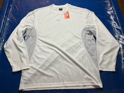 Nike Shirt Mens L White Long Sleeve Performance Center Swoosh Y2K Gray Tag 0920