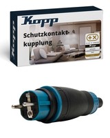 Schutzkontaktkupplung Kopp IP44 16A 250V Schwarz/Blau Gummikupplung CEE 7/7