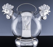 AMAZING c1920 ART DECO SILVER PLATE FIGURAL ROOSTER WINE EWER CLARET PITCHER JUG