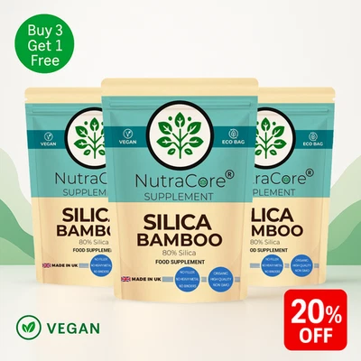 NUTRA CORE Bambus Extrakt Kapseln 5000mg (80%) Haare, Haut, Nägel - Kieselsäure hochfest - 90 Kapseln
