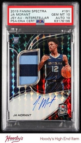 2019-20 Spectra Interstellar #191 Ja Morant RPA Rookie PATCH AUTO RC /49 PSA 10