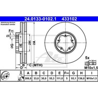 ATE 2X Bremsscheibe Vorne Ø308 Mm BelüFtet FüR Ford Transit Kasten FCD FDD 2.0