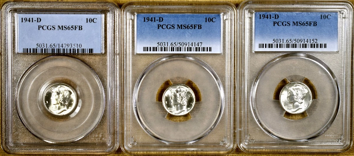 PCGS Certified MS 65 Graded 1941 Year Mercury Dimes (1916-1945