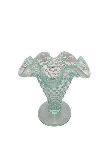 Vintage Fenton Hobnail Vase 4" Ruffled Edge Opalescent Pedestal Glass Decor
