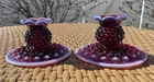 Vintage Fenton Plum Opalescent Hobnail Candle Holders. Scarce. No Damage.