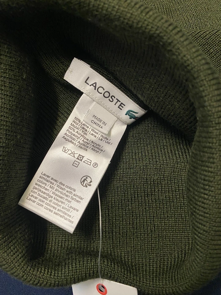 Adulto Unisex Lacoste Big Croc Hombre’s Mezcla de Lana Tejido Gorro Sombrero Verde Foto 3 de 3