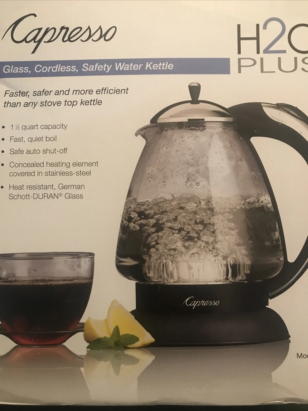 Capresso H20 Plus Glass Water Kettle, 48 Oz Model #259